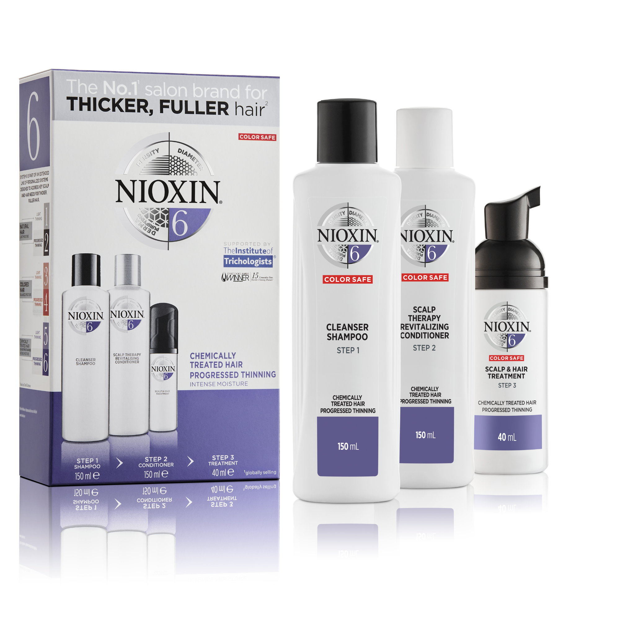 Nioxin SYS6 Trialkit SH300+CN300+TR102 (para cabello químicamente tratado con caída notoria)