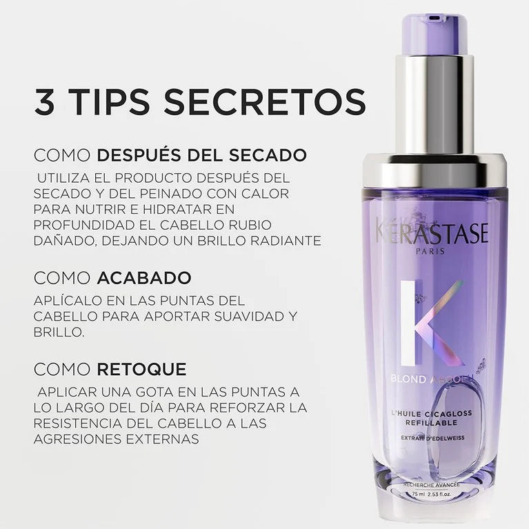 Aceite Huile Cicagloss Blond Absolut KERASTASE (RECARGABLE) (75 ML)